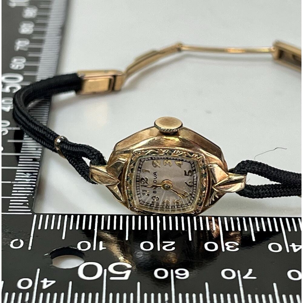1940’s BULOVA Art Deco 10K Rolled Gold Plate Ladies Wrist Watch Cord Band READ - Picture 9 of 16